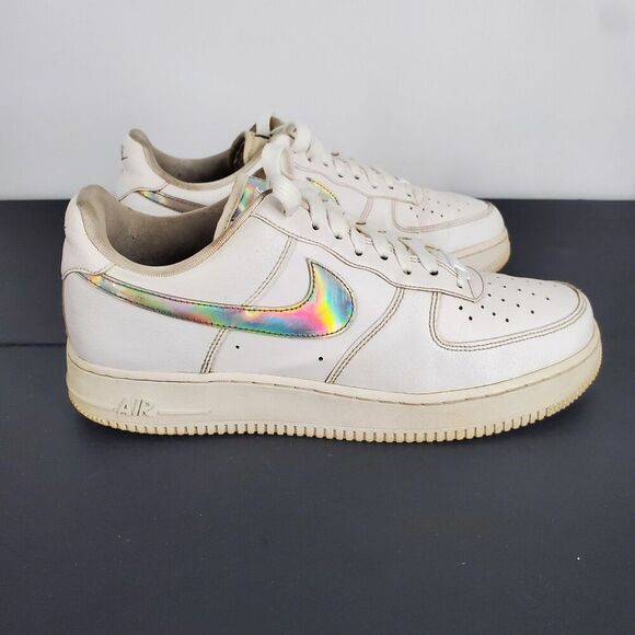 Nike Air Force 1 Low Shoes Womens Size 10 White Iridescent Swoosh CI1646-100 - Picture 5 of 10